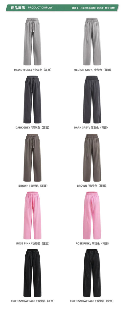 Custom LOGO Women's 2025 Spring and Autumn 370G Heavy 100% Cotton Retro Style Old and Skinny Double Waist Casual Straight Pants