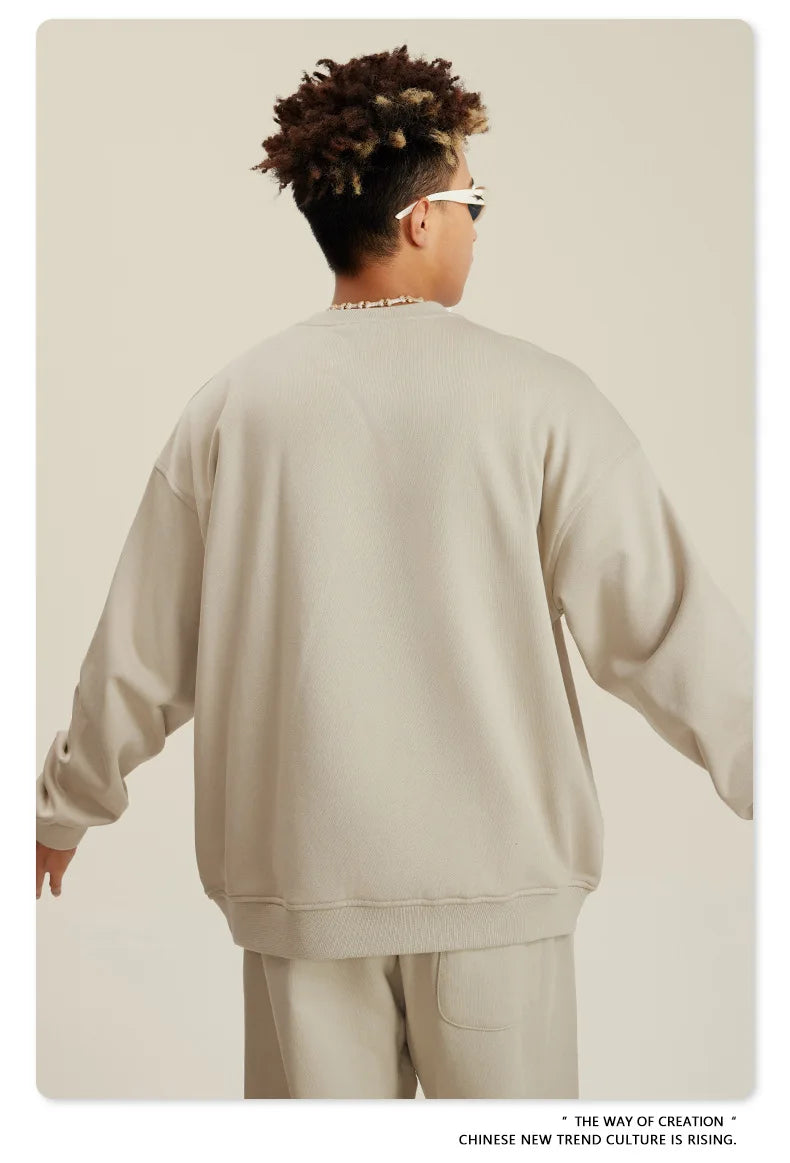 Custom LOGO men's and women's spring autumn and winter new American 440G heavy terry loose pullover crew neck sweater