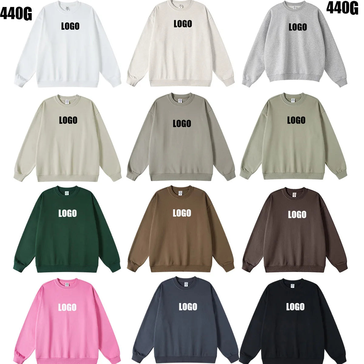 Custom LOGO men's and women's spring autumn and winter new American 440G heavy terry loose pullover crew neck sweater