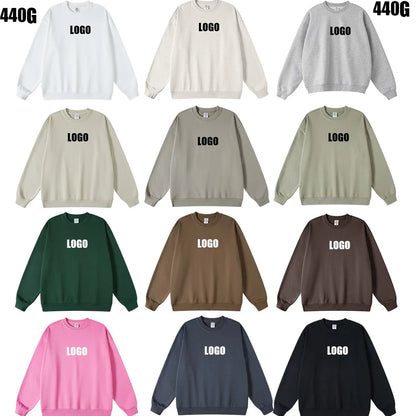Custom LOGO men's and women's spring autumn and winter new American 440G heavy terry loose pullover crew neck sweater