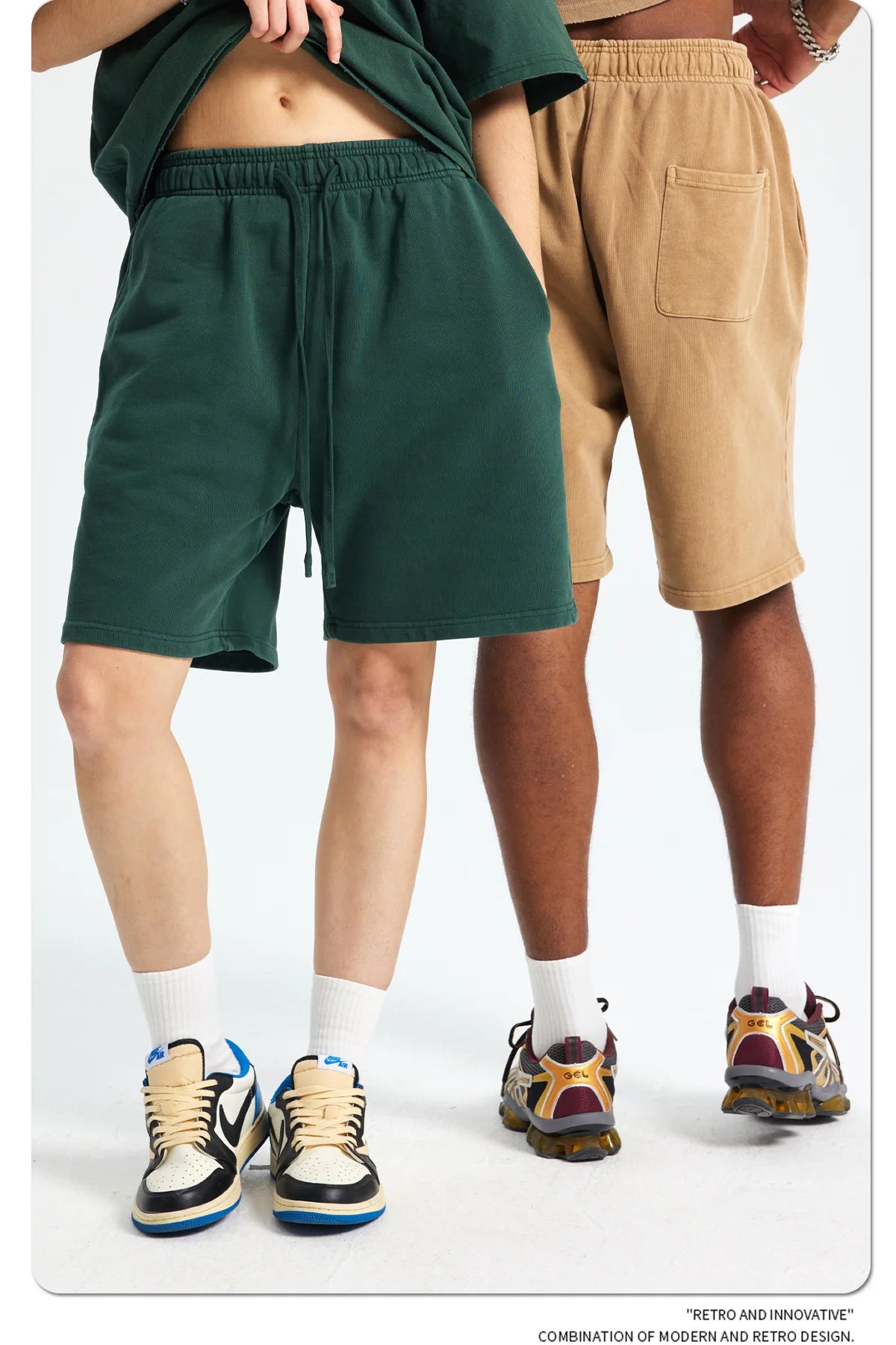 Custom LOGO men's new washed 420G European and American 100% cotton retro terry couple casual sports shorts