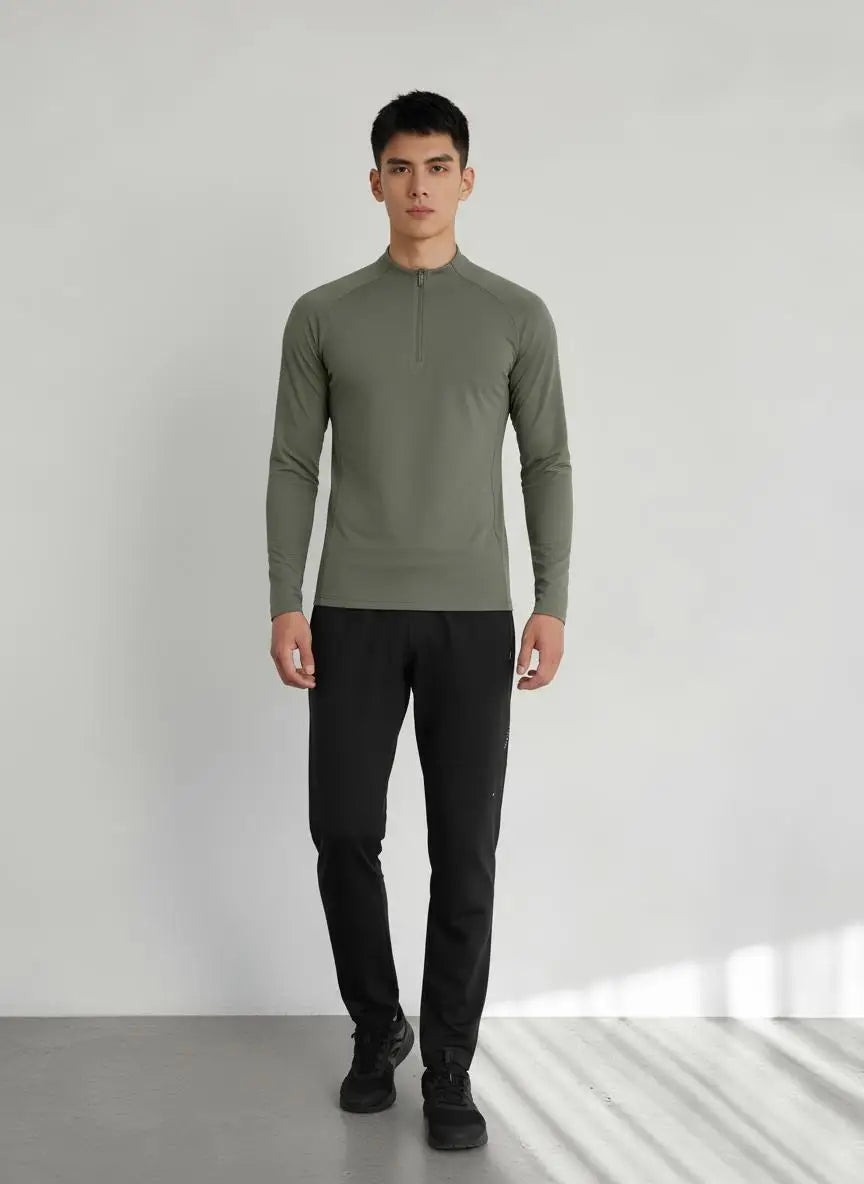 #9907-XIYU Custom LOGO Fitness Compression Sport Gym Running Exercise Elastic Long Sleeves half zip High neck Tops men T-shirt