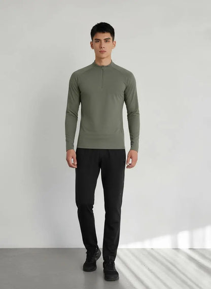 #9907-XIYU Custom LOGO Fitness Compression Sport Gym Running Exercise Elastic Long Sleeves half zip High neck Tops men T-shirt