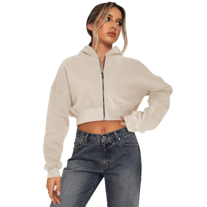Custom LOGO women's short European and American style fashion street long-sleeved autumn and winter loose hooded sweater