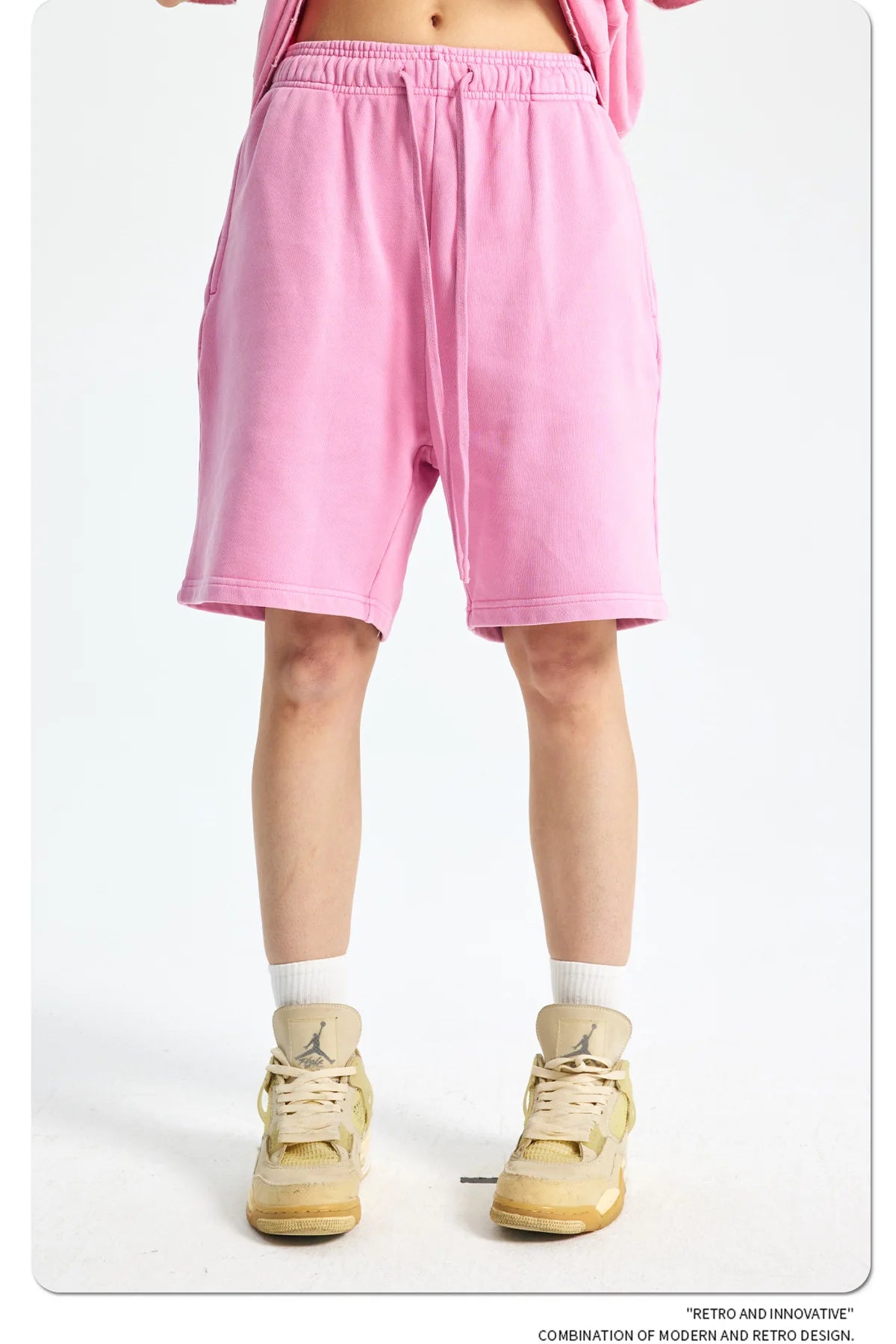 Custom LOGO men's new washed 420G European and American 100% cotton retro terry couple casual sports shorts