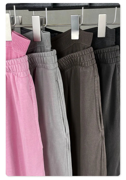 Custom LOGO Women's 2025 Spring and Autumn 370G Heavy 100% Cotton Retro Style Old and Skinny Double Waist Casual Straight Pants