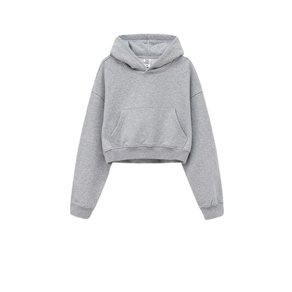 Customized LOGO women's new autumn blockbuster 445G big pocket hooded sweater short top
