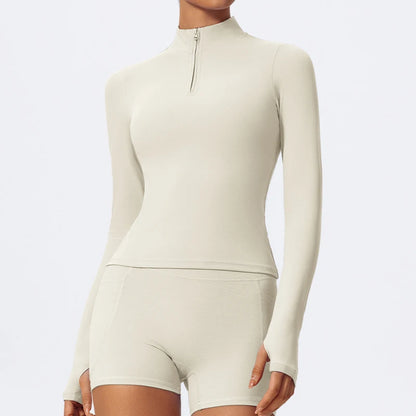 Hearuisavy Half Zipper High Collar Sports Shirts Quick-Dry Yoga Clothing Women Sportswear Fitness Long Sleeve Tight Clothes