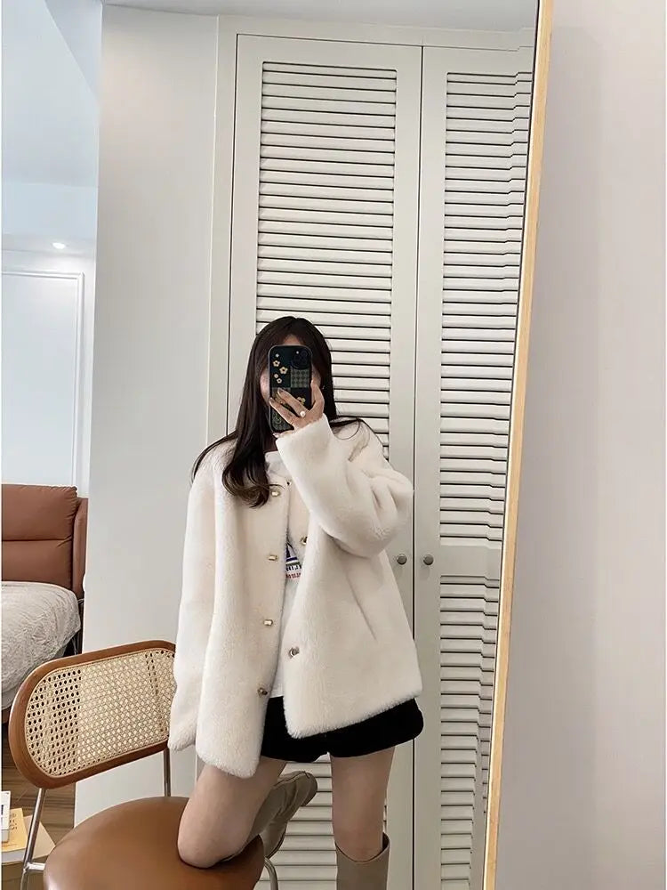 Lamb Fur Jacket for Women Pure Wool Fur Coats Particle Sheep Fleece Gold Buckle Composite Fur Integrated Women's Winter Coat FCY