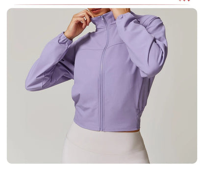 Custom LOGO Women's Quick-Dry Stand Collar Yoga Jacket, Thin Windproof Outdoor Running Fitness Long-Sleeve Sports Jacket