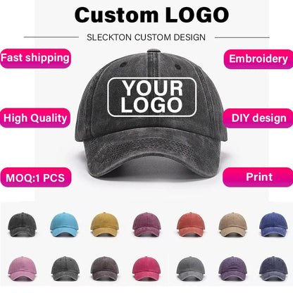 SLECKTON Custom Cap Logo Embroidery Retro Baseball Cap for Men and Women DIY Design Letter Hat Customize Graphic Print Wholesale
