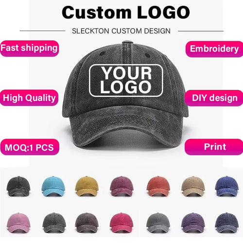 SLECKTON Custom Cap Logo Embroidery Retro Baseball Cap for Men and Women DIY Design Letter Hat Customize Graphic Print Wholesale