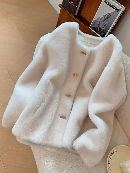 Lamb Fur Jacket for Women Pure Wool Fur Coats Particle Sheep Fleece Gold Buckle Composite Fur Integrated Women's Winter Coat FCY