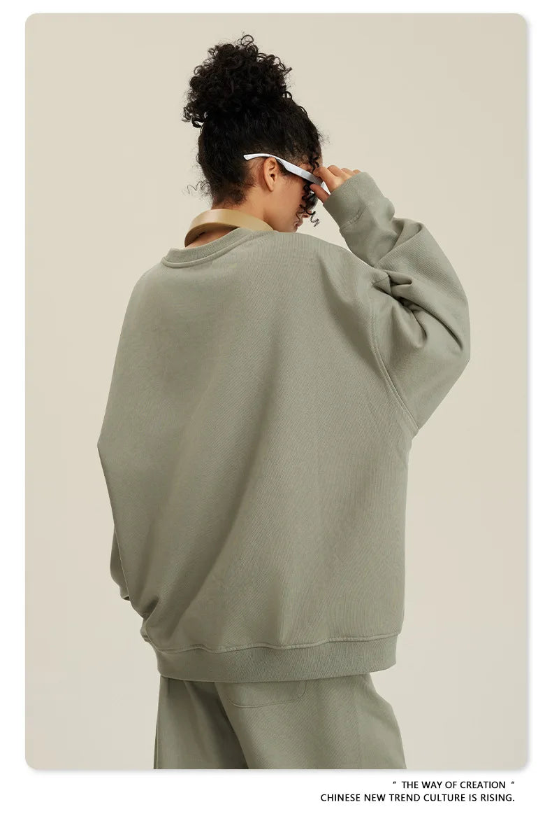 Custom LOGO men's and women's spring autumn and winter new American 440G heavy terry loose pullover crew neck sweater