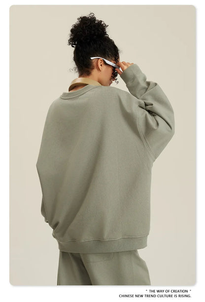 Custom LOGO men's and women's spring autumn and winter new American 440G heavy terry loose pullover crew neck sweater