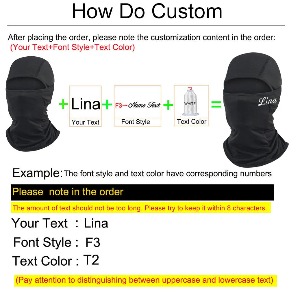 Personalized Custom Text Ski Mask Balaclava for Men Women Snowboarding, Motorcycle, UV Protection & Wind Protection Dropshipping