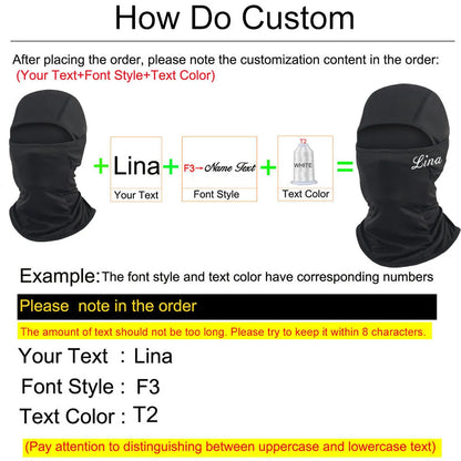 Personalized Custom Text Ski Mask Balaclava for Men Women Snowboarding, Motorcycle, UV Protection & Wind Protection Dropshipping