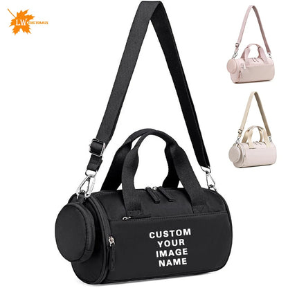 Customized Cylindrical Bag Logo Single Shoulder Hand-held Fitness Bag Women's Travel Bag Sports Bag Personalized Name Image