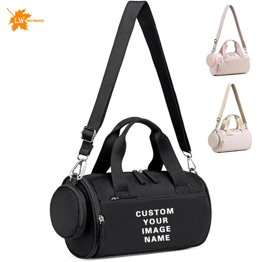 Customized Cylindrical Bag Logo Single Shoulder Hand-held Fitness Bag Women's Travel Bag Sports Bag Personalized Name Image