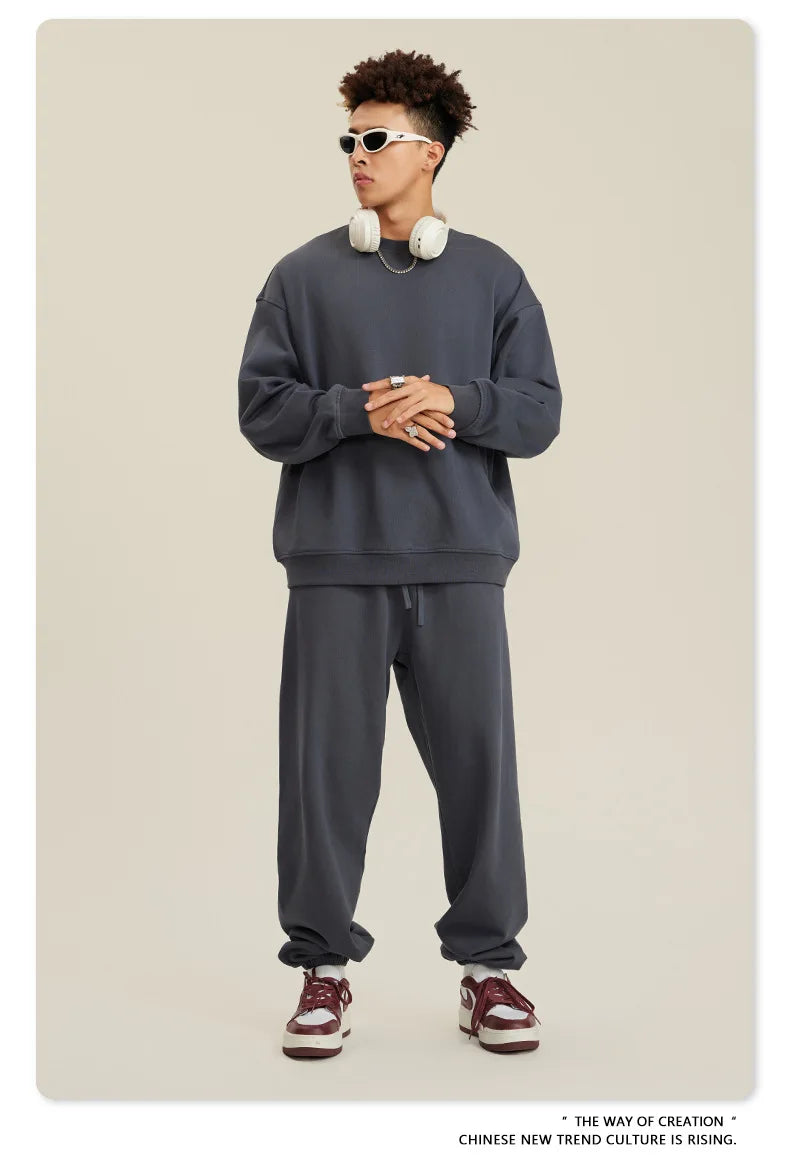 Custom LOGO men's and women's spring autumn and winter new American 440G heavy terry loose pullover crew neck sweater