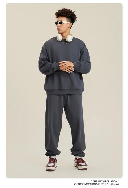 Custom LOGO men's and women's spring autumn and winter new American 440G heavy terry loose pullover crew neck sweater