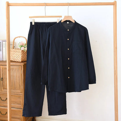 2026 New Spring/Summer Couple's Pajama Set 100% Cotton Simple Men's and Women's Long Sleeve Long Pants Two Piece Home Clothes