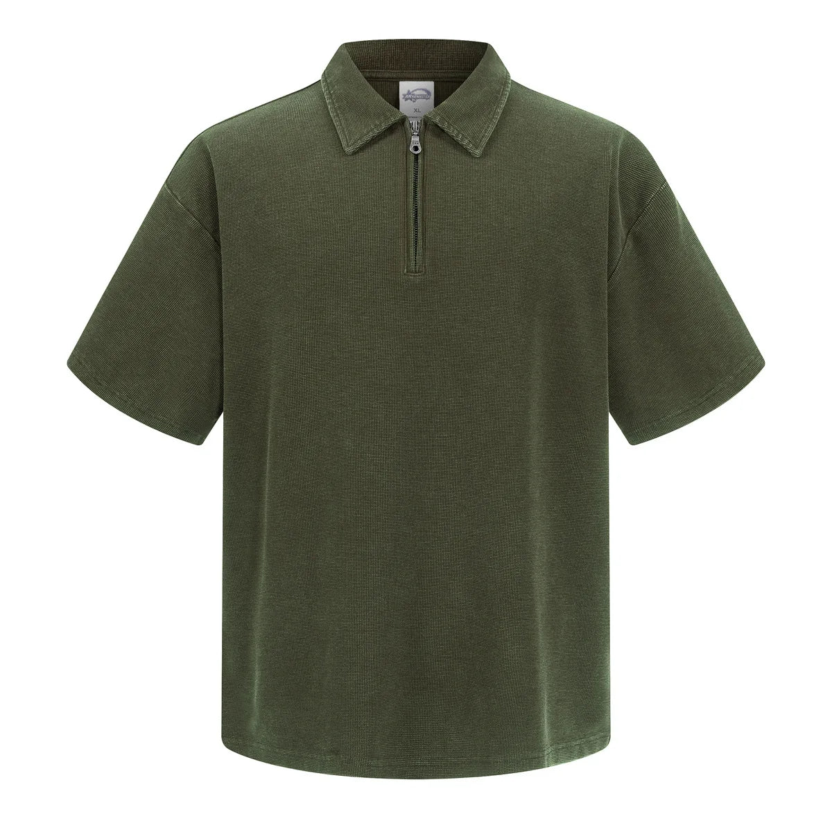 Custom LOGO Men's 2026 New Polo Shirt 325G Cotton Polyester YKK Zipper Batik Waffle Wash Old Short Sleeve T-Shirt