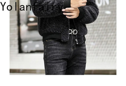 YOLANFAIRY 100% Wool Mens Real Fur Coat Winter 2024 Jackets Short Lambswool Coats Integrated Clothes Trend Top Chaquetas Hombre