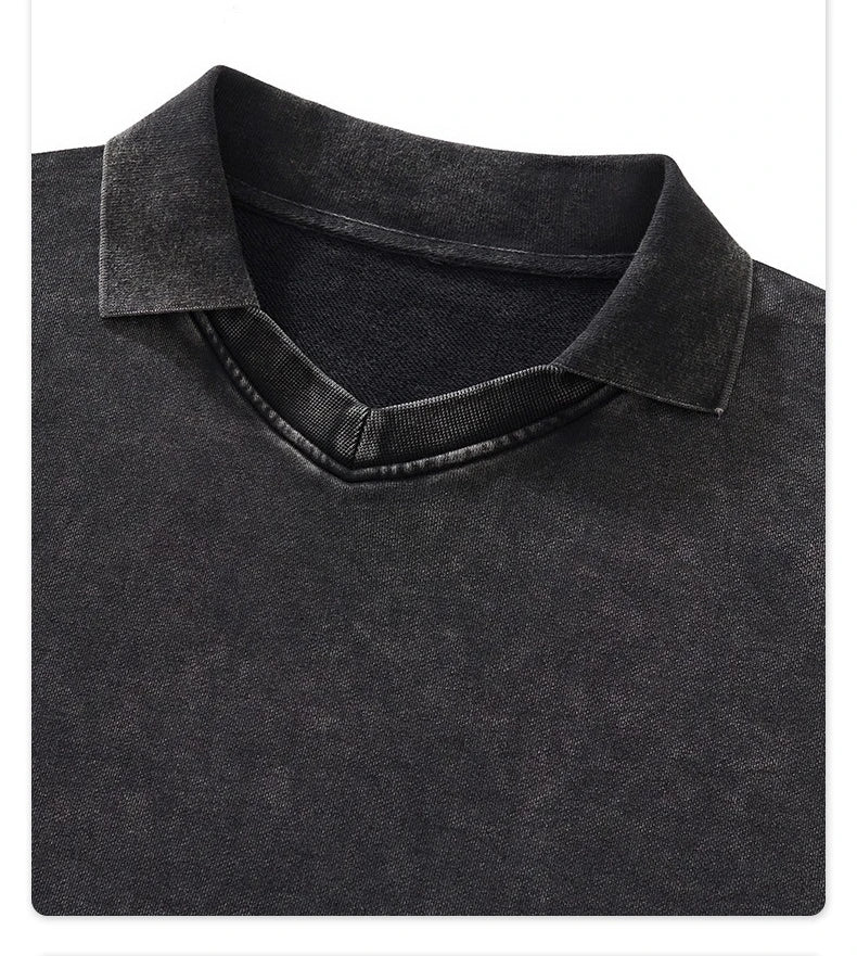 Custom LOGO men's clothing 380G old money wind 100% cotton BOXY short and wide washed old small V-neck curling terry sweater