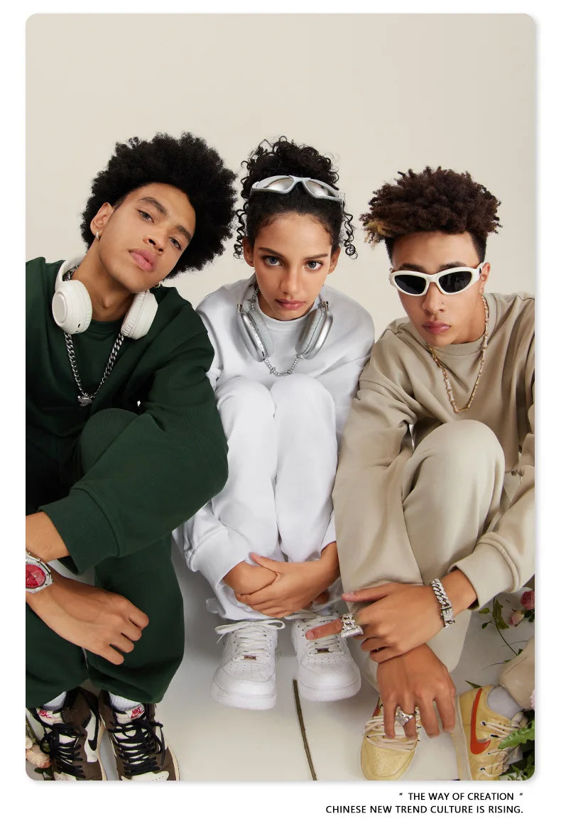 Custom LOGO men's and women's spring autumn and winter new American 440G heavy terry loose pullover crew neck sweater