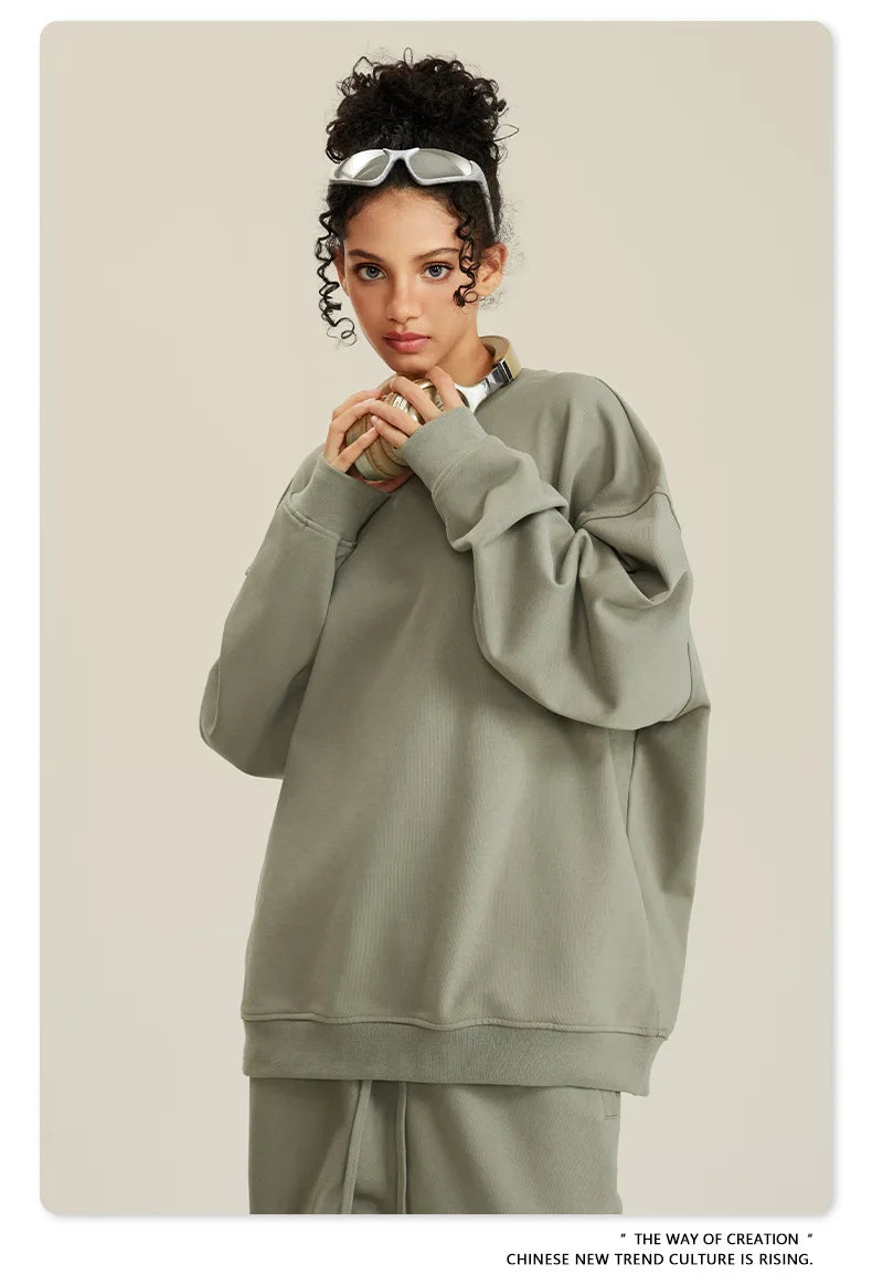Custom LOGO men's and women's spring autumn and winter new American 440G heavy terry loose pullover crew neck sweater