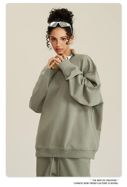 Custom LOGO men's and women's spring autumn and winter new American 440G heavy terry loose pullover crew neck sweater