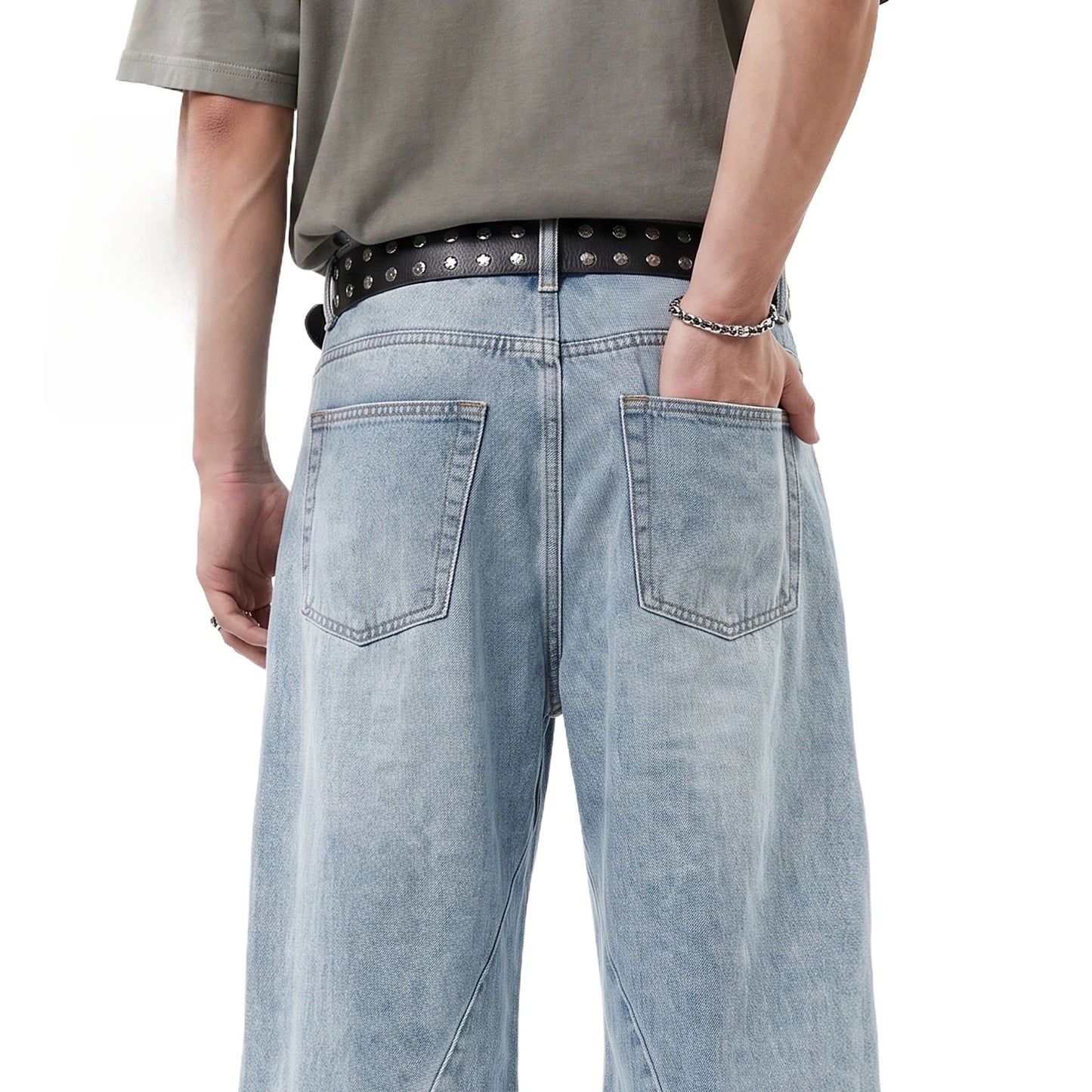 Custom LOGO men's 2026 denim scimitar pants cotton autumn new American retro washed old casual couple trousers