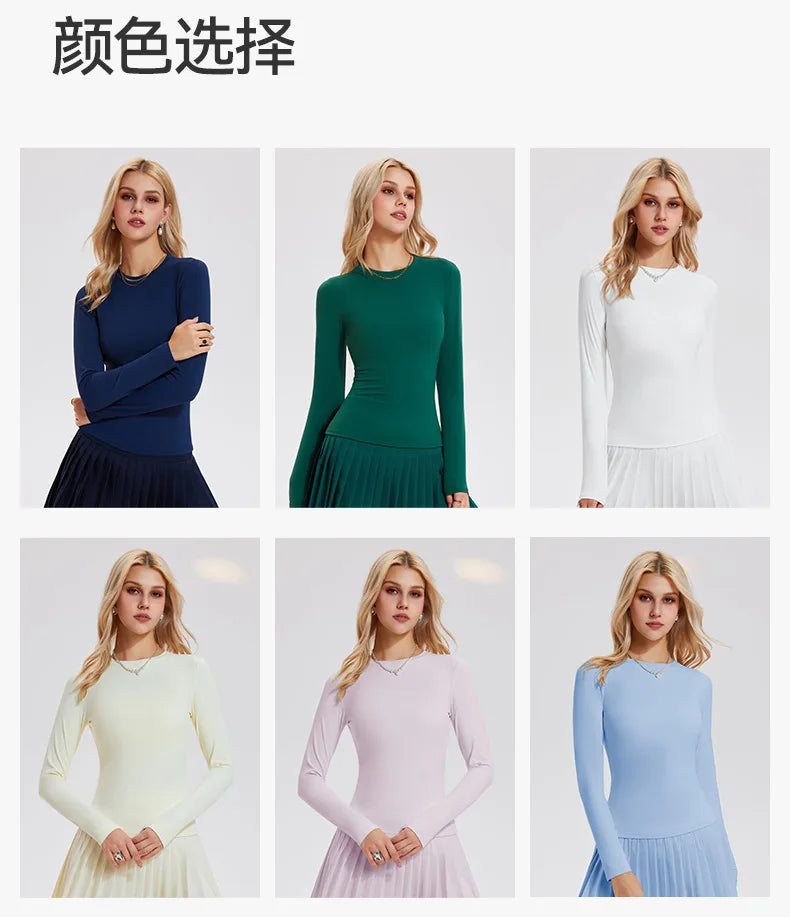 Custom LOGO Women's Naked Yoga Suit Long Sleeve T-Shirt Elastic Quick Drying Slim Fit Belly Running Fitness Top