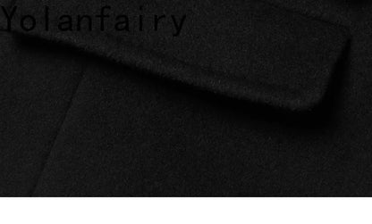 YOLANFAIRY Real Sheepskin Leather Patchwork Wool Coat for Men Autumn Trendy Short Cashmere Jacket Loose Streetwear ropa hombre