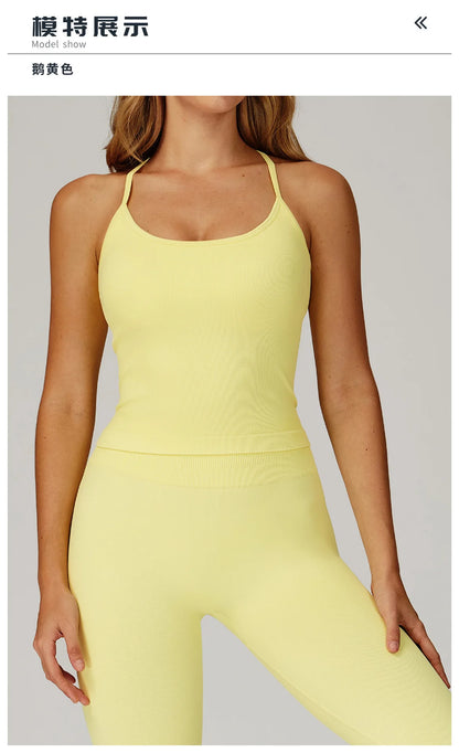 Custom LOGO women's seamless new yoga vest strap cross back sports underwear outdoor running fitness top
