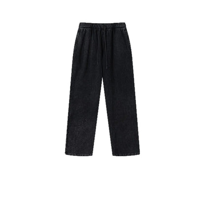 Customized LOGO Men's 2025 Autumn New 480G Heavy 100% Cotton Black Pattern Straight Loose Casual Pants