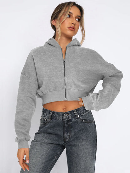Custom LOGO women's short European and American style fashion street long-sleeved autumn and winter loose hooded sweater