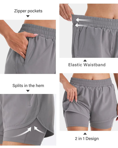 Custom LOGO women's breathable loose anti-light yoga zipper pocket outdoor mountaineering running sports shorts