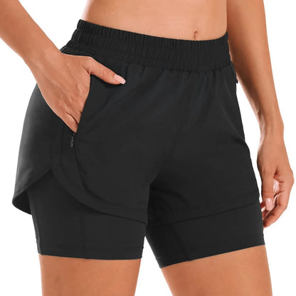 Custom LOGO women's breathable loose anti-light yoga zipper pocket outdoor mountaineering running sports shorts