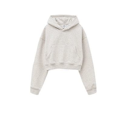 Customized LOGO women's new autumn blockbuster 445G big pocket hooded sweater short top