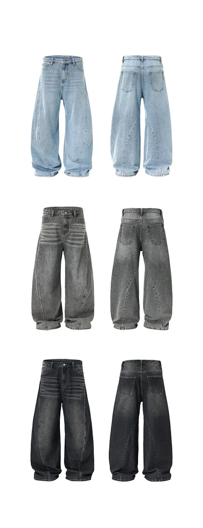 Custom LOGO men's 2026 denim scimitar pants cotton autumn new American retro washed old casual couple trousers
