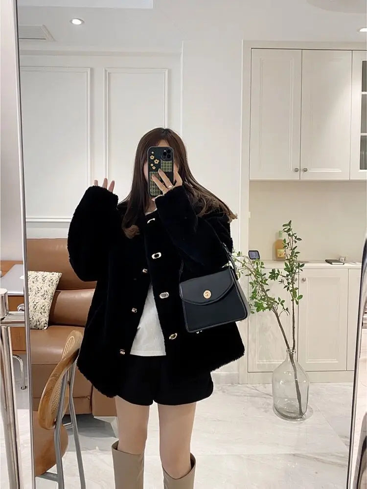Lamb Fur Jacket for Women Pure Wool Fur Coats Particle Sheep Fleece Gold Buckle Composite Fur Integrated Women's Winter Coat FCY