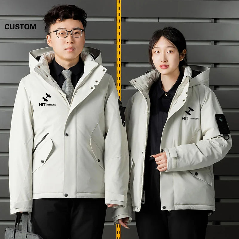 Winter Warm duck down Jacket Custom Logo Thick Skiing Down Jacket Coat Print Company Brand Design Outdoor Windproof jacket