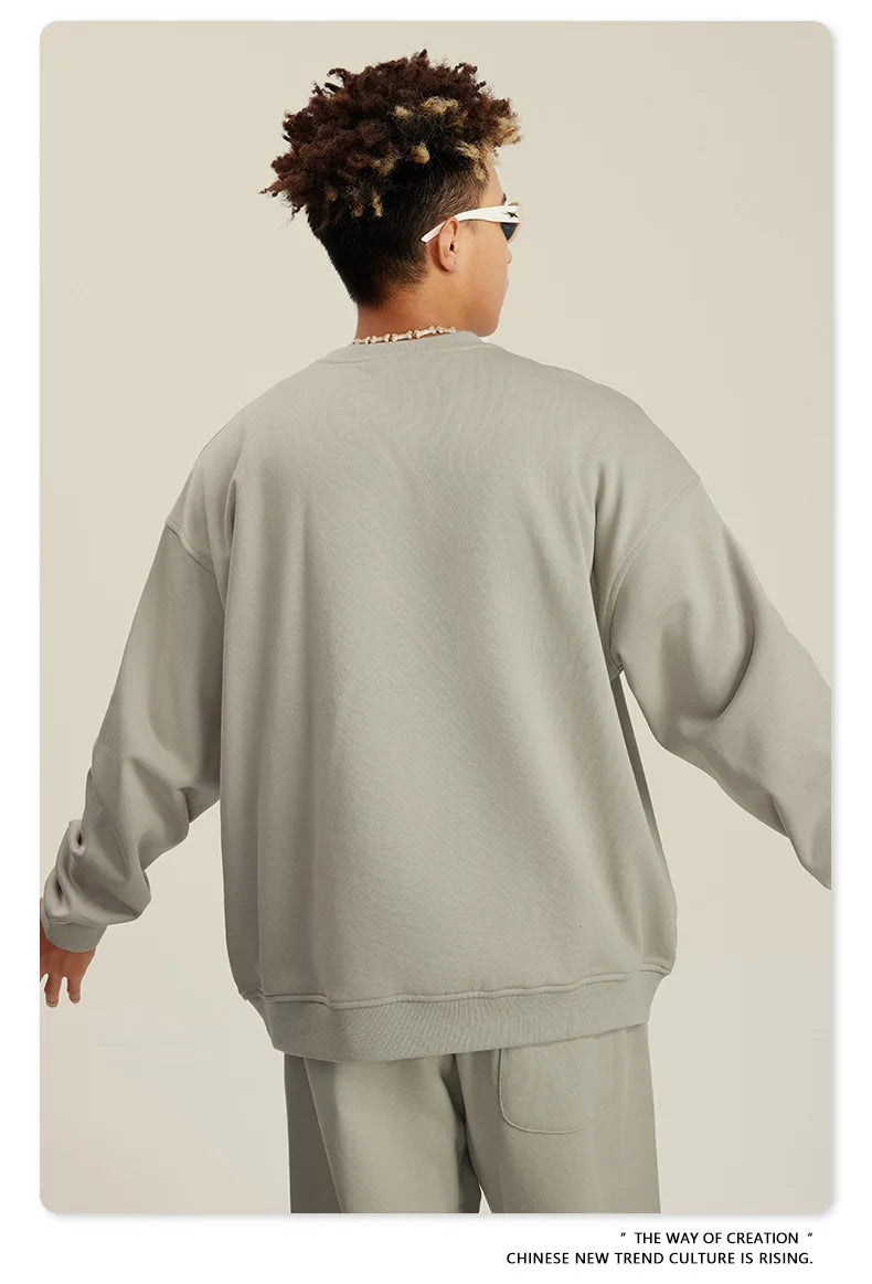 Custom LOGO men's and women's spring autumn and winter new American 440G heavy terry loose pullover crew neck sweater