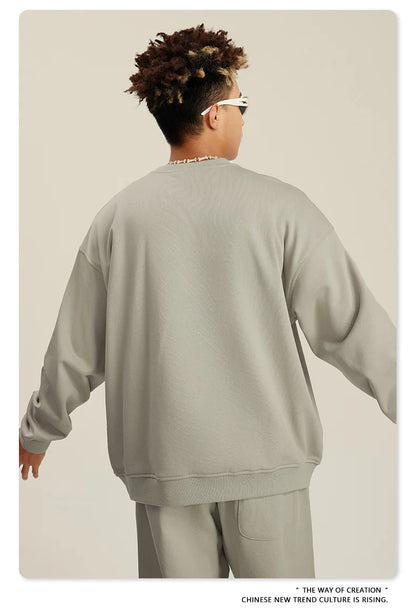 Custom LOGO men's and women's spring autumn and winter new American 440G heavy terry loose pullover crew neck sweater
