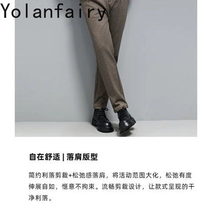 YOLANFAIRY Real Sheepskin Leather Patchwork Wool Coat for Men Autumn Trendy Short Cashmere Jacket Loose Streetwear ropa hombre
