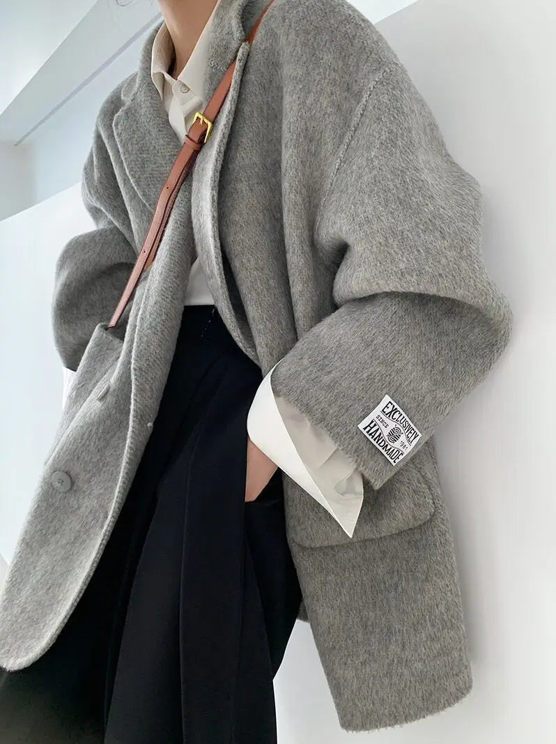 2023 Autumn Short Double Sided Wool Coat Women's Loose Korean Woolen Suit Coats for Women Clothing Female New in Outwear Spring