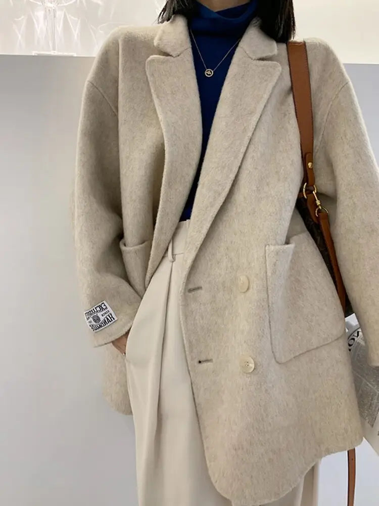 2023 Autumn Short Double Sided Wool Coat Women's Loose Korean Woolen Suit Coats for Women Clothing Female New in Outwear Spring