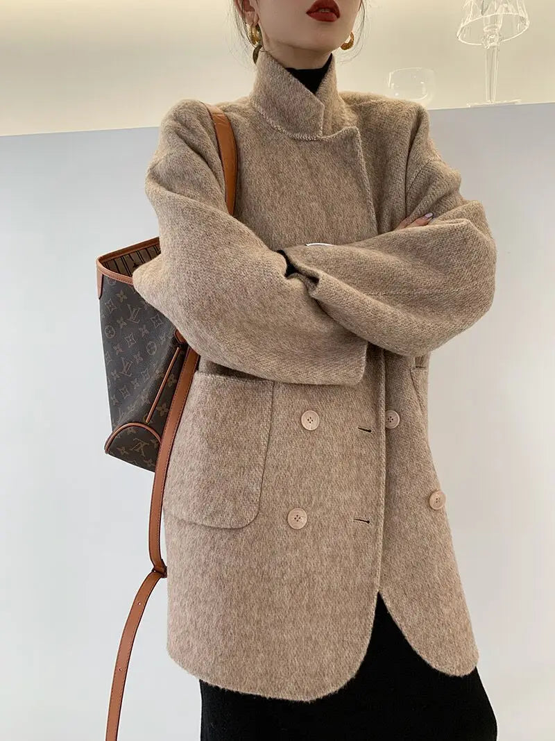 2023 Autumn Short Double Sided Wool Coat Women's Loose Korean Woolen Suit Coats for Women Clothing Female New in Outwear Spring